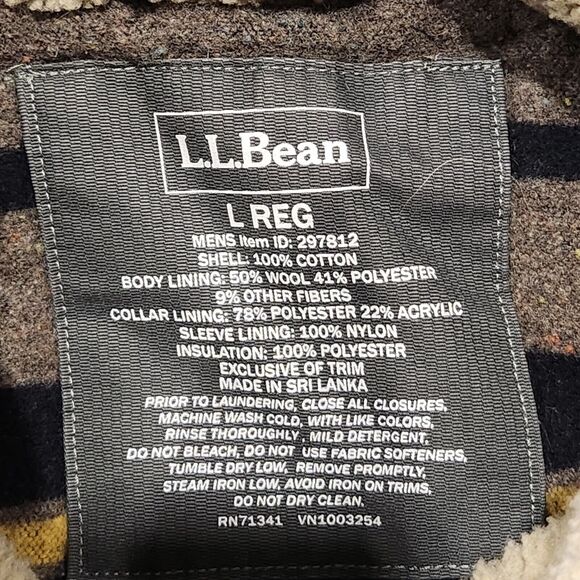 LL Bean Mens L Large Wool Fleece Blanket Lined Canvas Bomber Field Jacket Coat - Picture 6 of 16